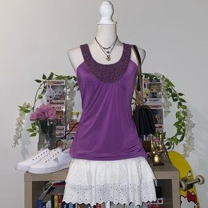 Iz Byer 2000s vintage style whimsical fairycore beaded sequin neckline blouse